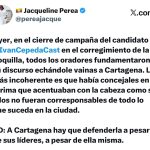 Jacqueline Perea cuestiona discursos en cierre de campaña de Iván Cepeda en La Boquilla